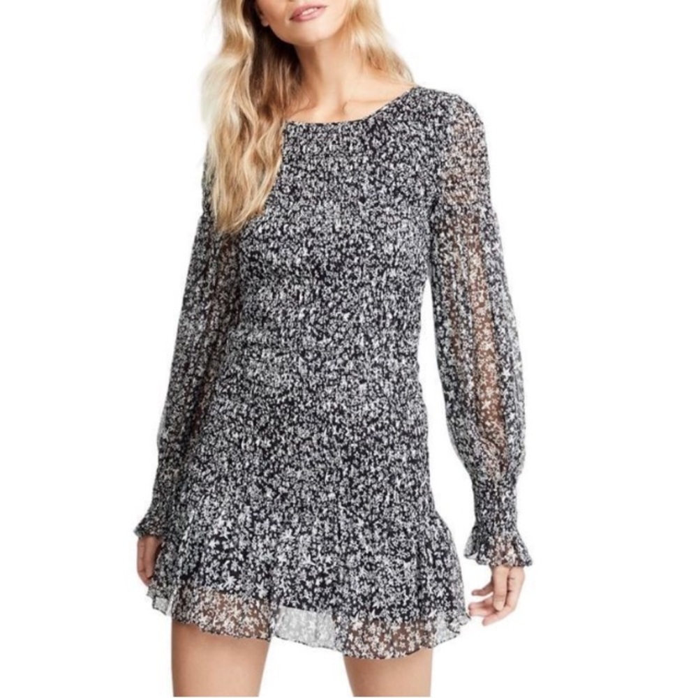 LoveShackFancy Monochrome Floral Long Sleeve Dress